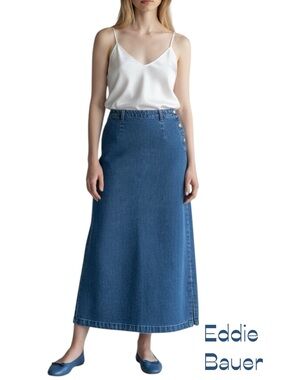 Eddie Bauer Blue Jean Boho 100% Cotton Festival Maxi Skirt Size 8